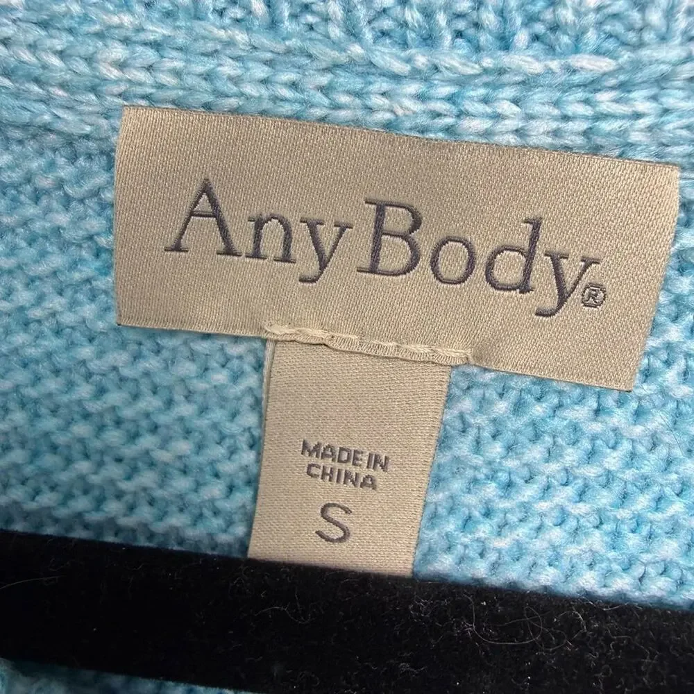 Any Body Cable Knit Crewneck Sweater Womens Small Blue Knit NWOT QVC - Picture 3 of 8